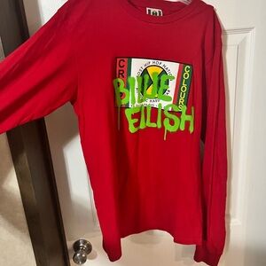 Billie Eilish Red Long Sleeve Tee with Playful Graphic Design